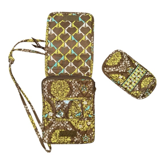 Vera Bradley Brown and Yellow Floral Phone Wristlet Case - Picture 1 of 4